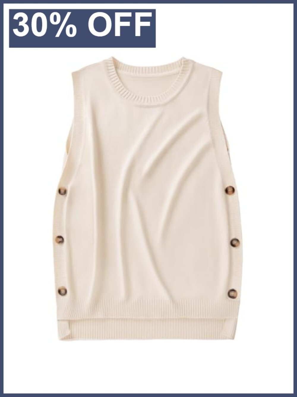 Sleeveless Ribbed Knit Sweater Vest Crew Neck Loose Fit Pullover Top